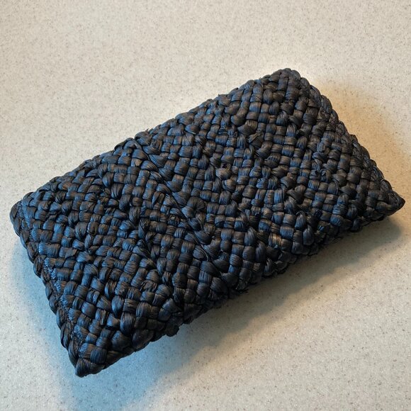Woven Straw Clutch - Solid Black - NWOT - Envelope Bag - Picture 2 of 11